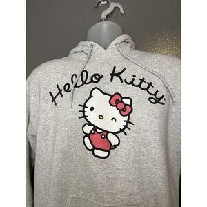 Hello Kitty Hoodie Sweatshirt Womens Small Gray Graphic Pullover Fleece Kawaii